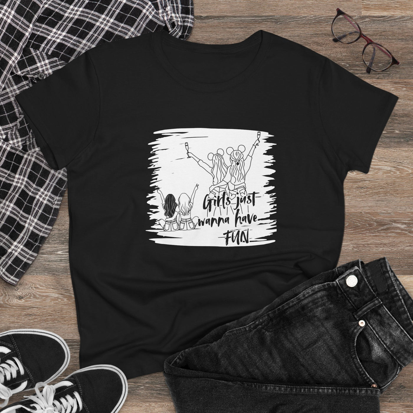 Girls Just Wanna Have Fun Cotton Tee - Women's Midweight Casual Shirt