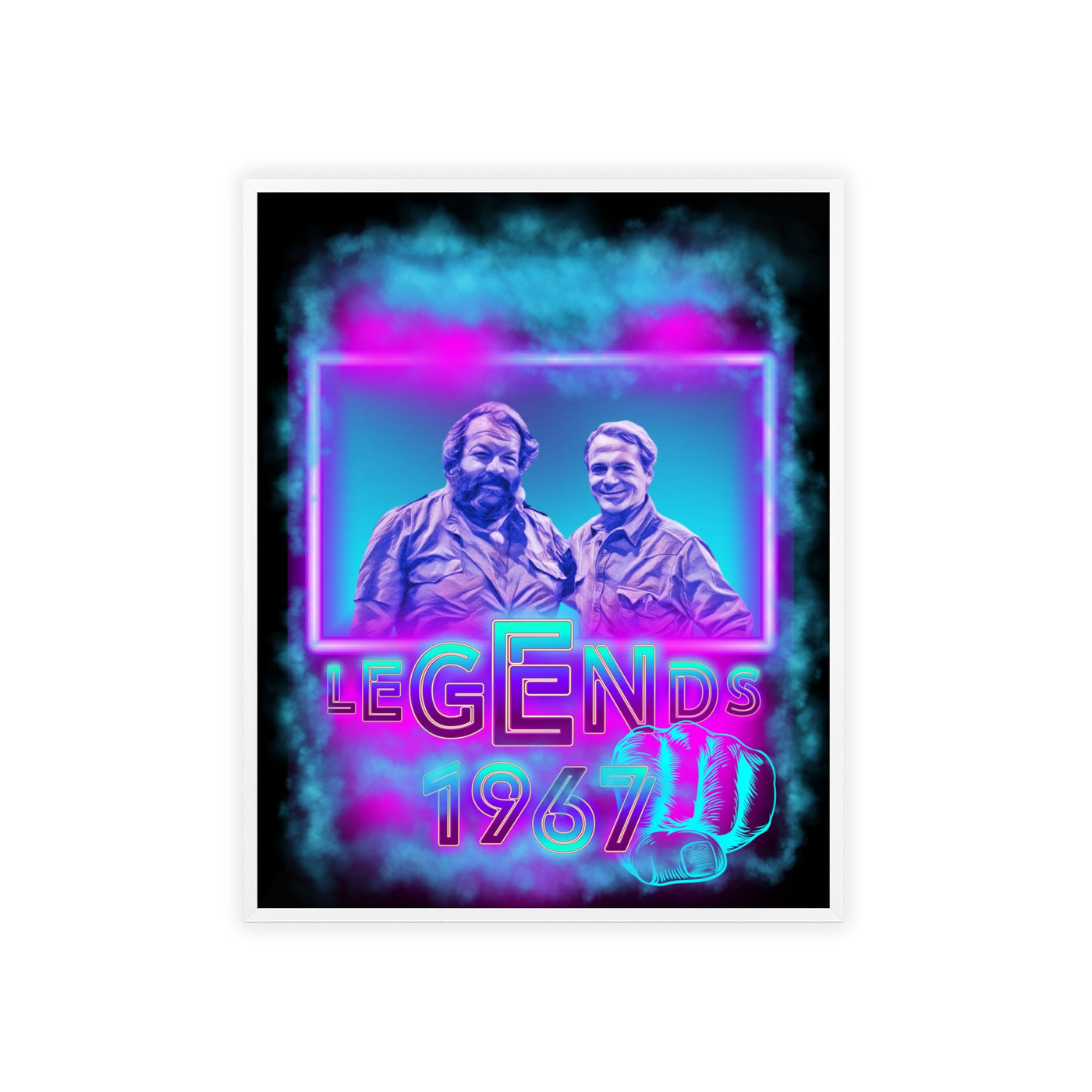 Retro Legends Poster with Wooden Frame - 1967 Nostalgia Art Bud Spencer &amp; Terence Hill