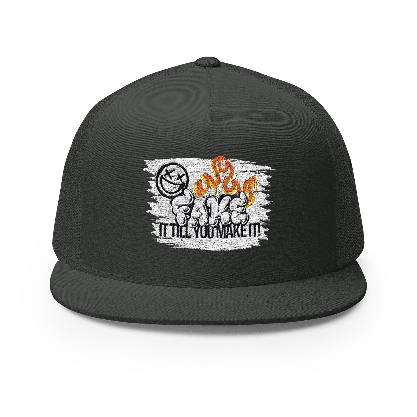 Embroidered 5 Panel Trucker Cap - Fake it til you make it