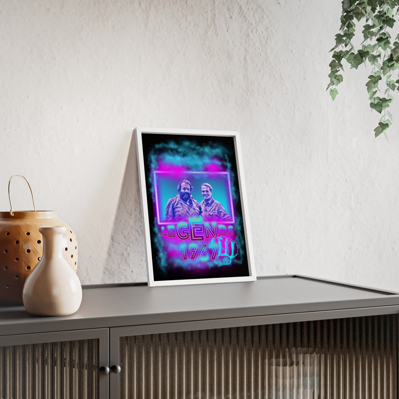 Retro Legends Poster with Wooden Frame - 1967 Nostalgia Art Bud Spencer &amp; Terence Hill