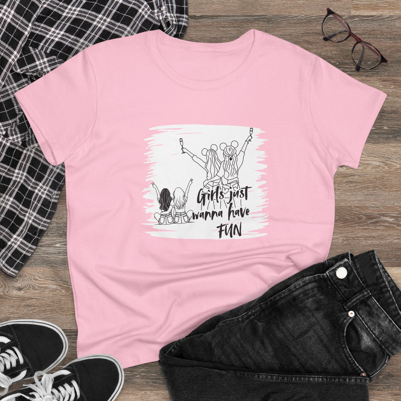 Girls Just Wanna Have Fun Cotton Tee - Women's Midweight Casual Shirt