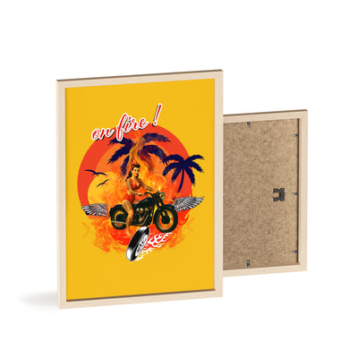 Vibrant Motorcycle Poster with Wooden Frame | Retro Wall Art for Bikers