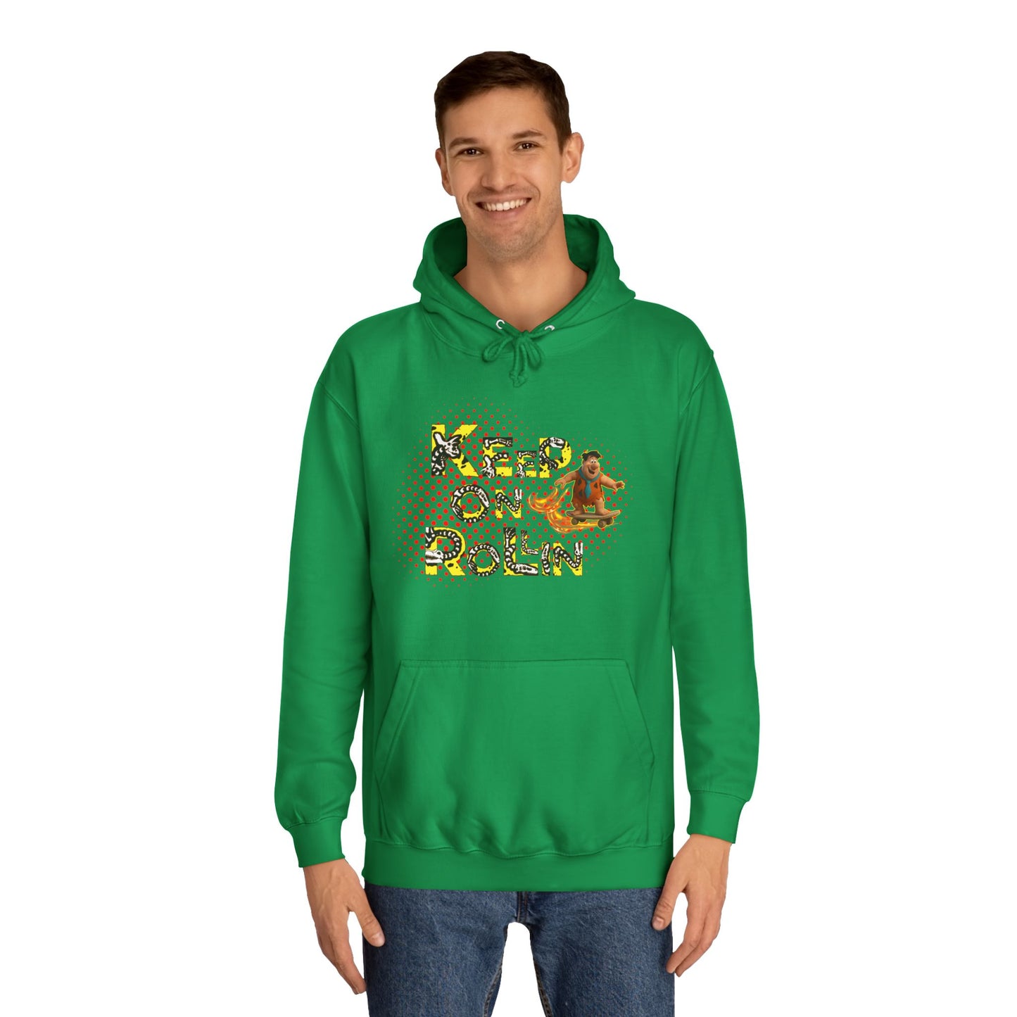'Keep On Rollin' Design Unisex College Hoodie Flintstones Feuerstein