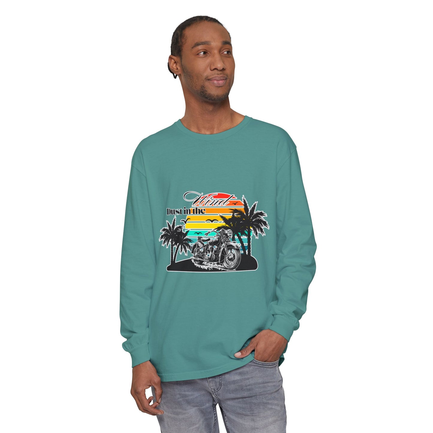 Dust in the Wind - Vintage Motorcycle & Sunset Design