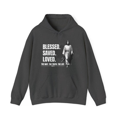Blessed, Saved, Loved Hoodie - Unisex Heavy Blend Sweatshirt for Comfort and Faith Jesus