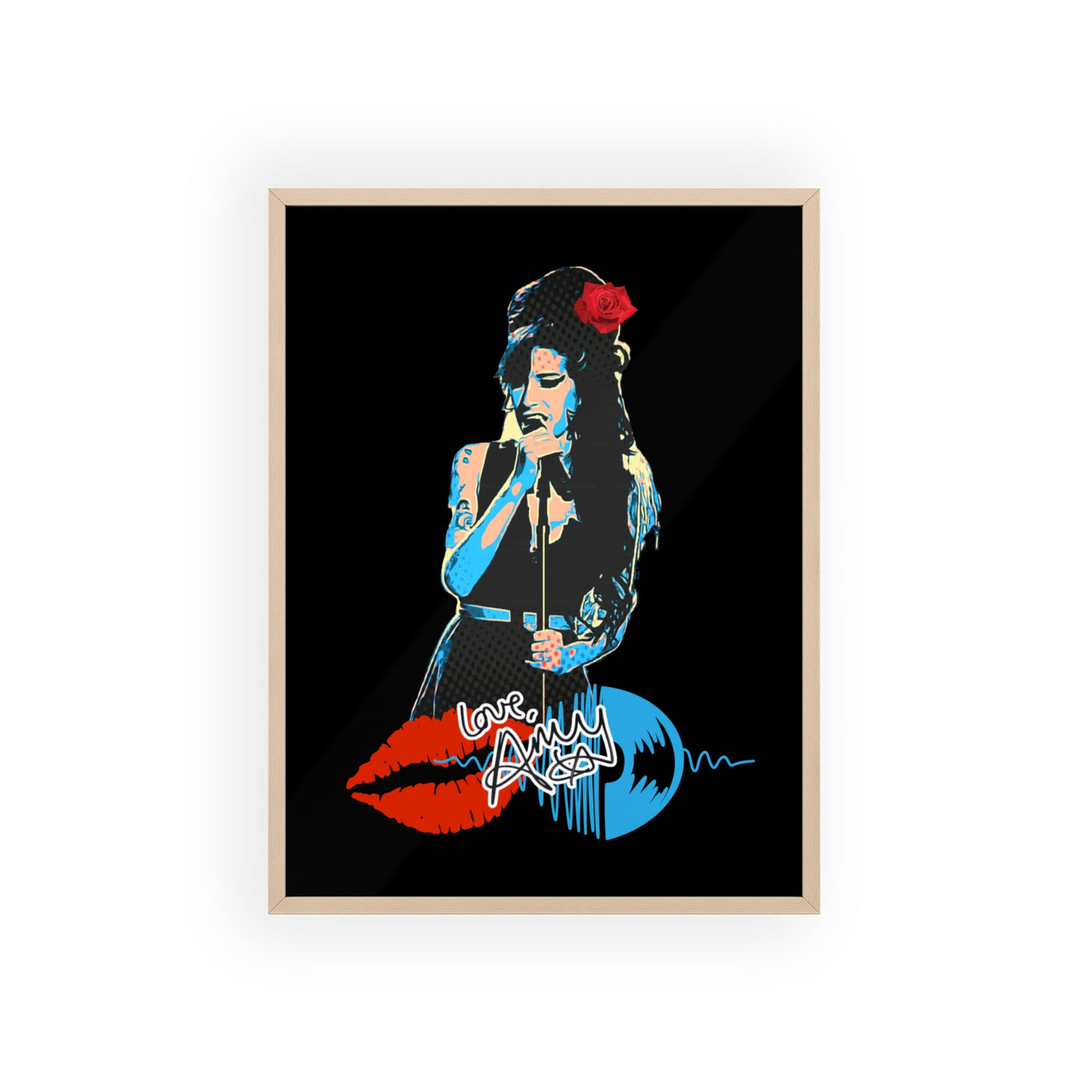 Love Amy Winehouse Poster with Wooden Frame - Vibrant Wall Art for Music Lovers