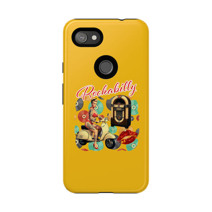 Rockabilly Phone Case, Vintage Scooter Design, Retro Style Cover, Fun Gift for Music Lovers, Yellow Tough Cases