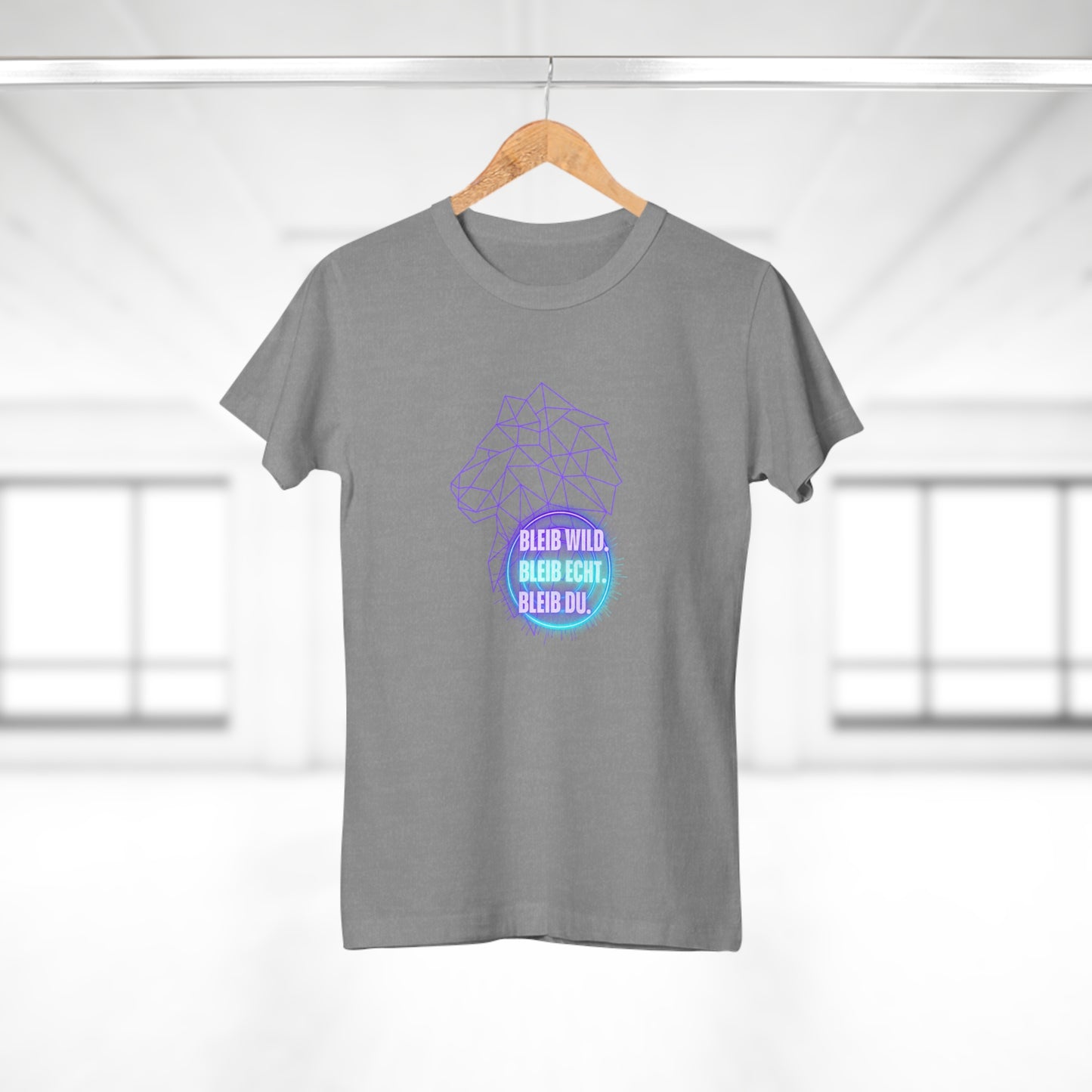 Women's Inspirational Lion T-Shirt - 'Bleib-Wild, Bleib-Echt, Bleib-Du' Design