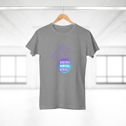 Women's Inspirational Lion T-Shirt - 'Bleib-Wild, Bleib-Echt, Bleib-Du' Design