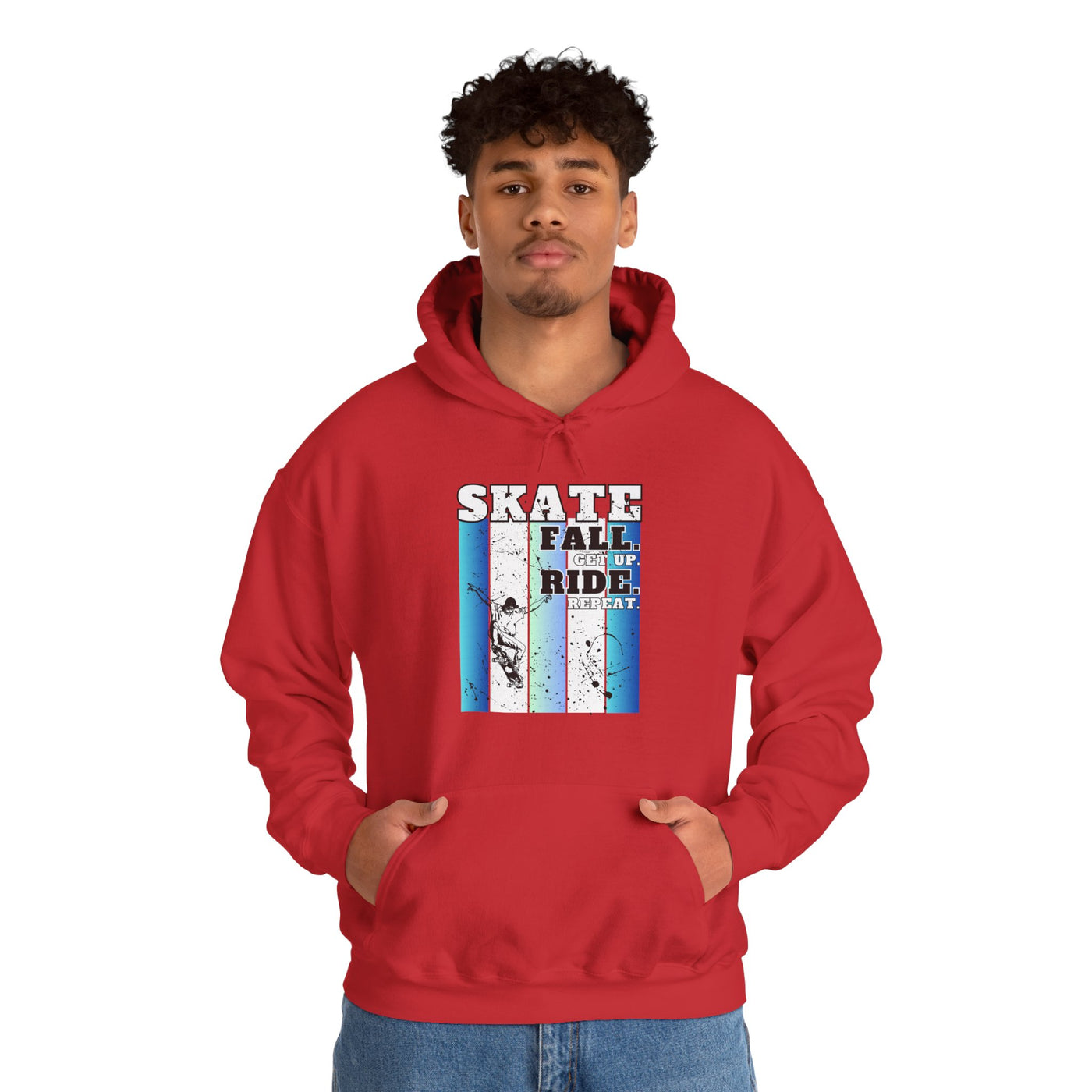 Skateboarding Warmup Hoodie - 'Skate Fall Get Up Ride Repeat' Design