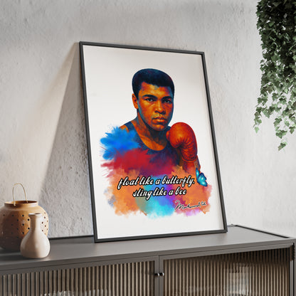 Inspirational Muhammad Ali Poster with Wooden Frame - Float Like a Butterfly, Sting Like a Bee