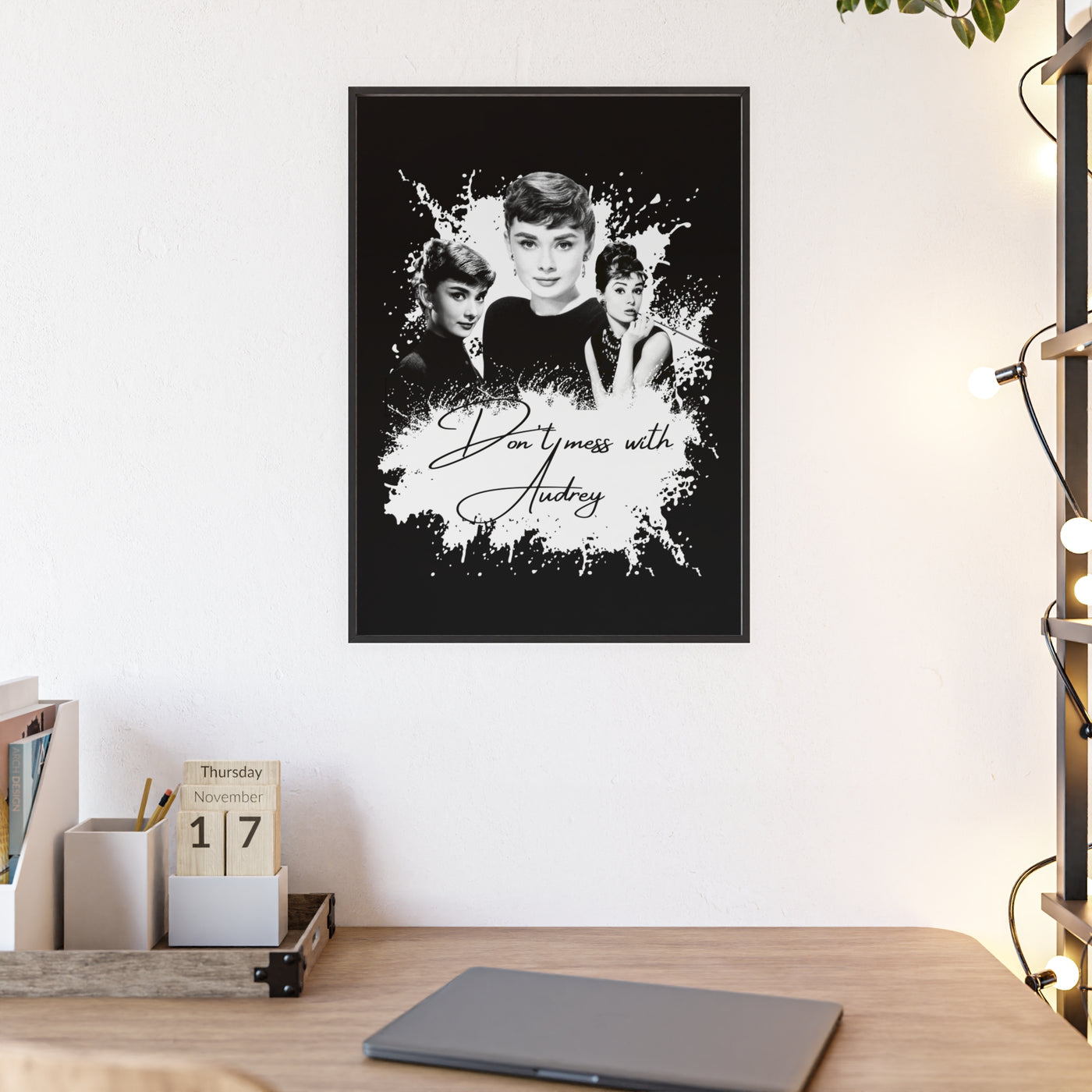 Audrey Hepburn Classic Poster with Wooden Frame - 'Don't Mess with Audrey'