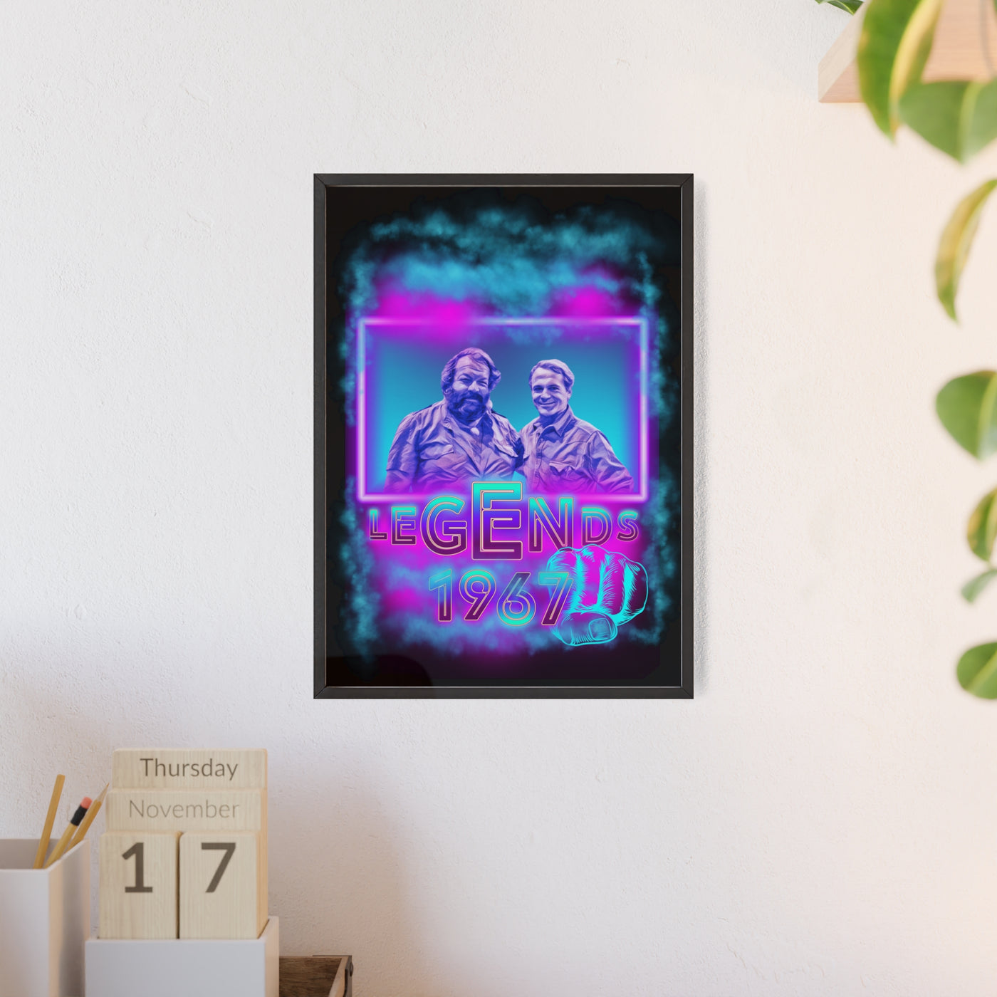 Retro Legends Poster with Wooden Frame - 1967 Nostalgia Art Bud Spencer &amp; Terence Hill