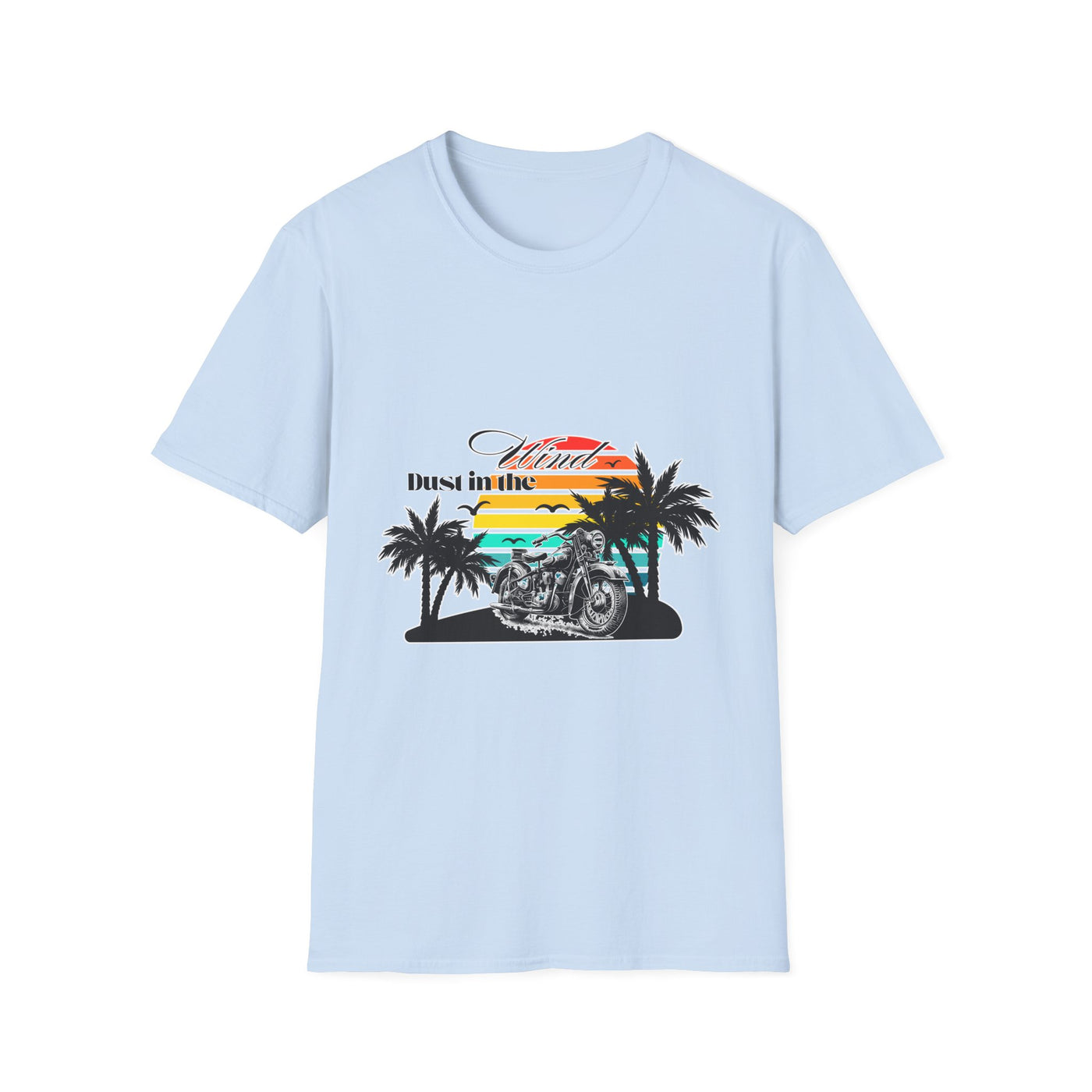 Dust in the Wind Unisex Jersey Tee – Retro Motorcycle & Palm Trees Design
