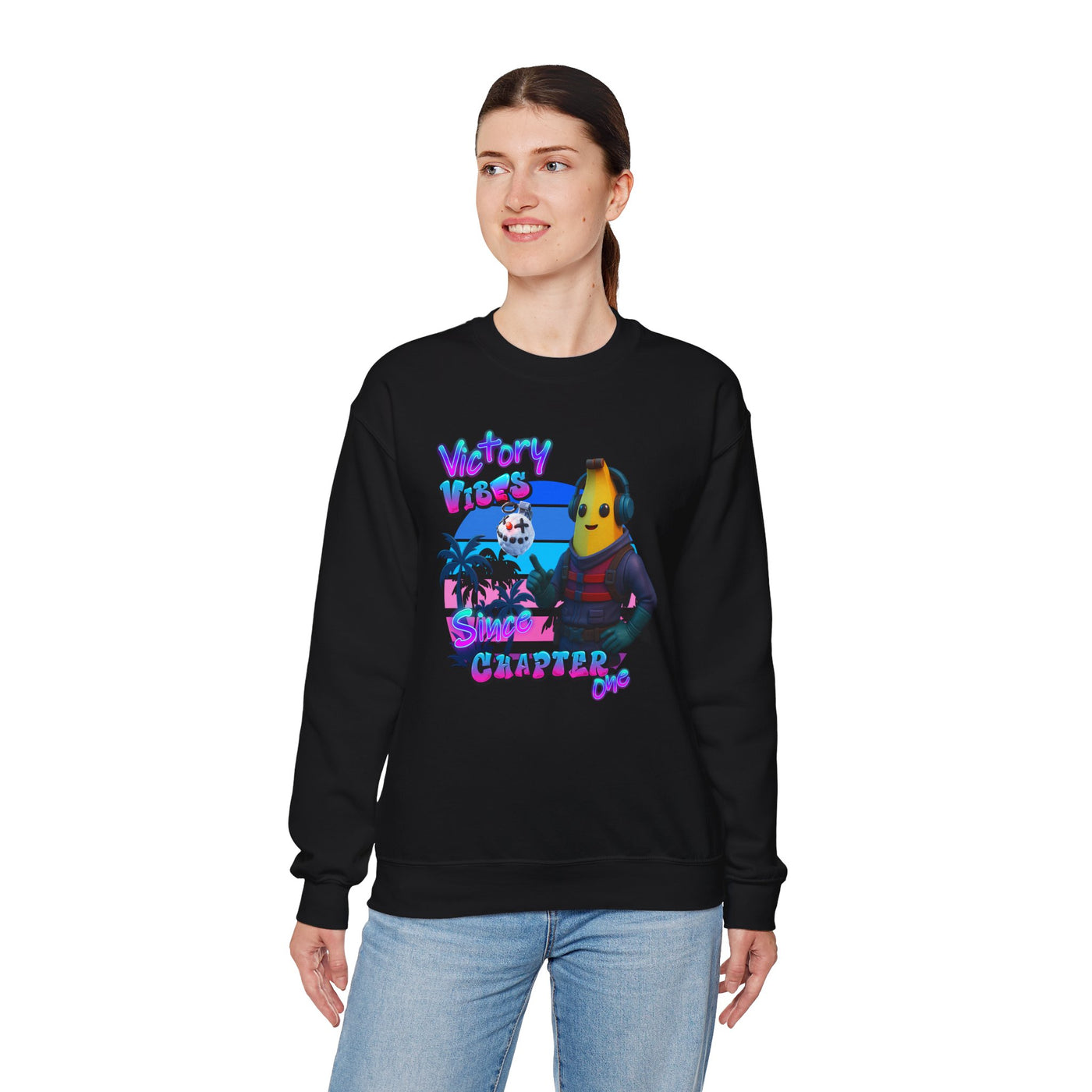Victory Fortnite Vibes Banana Crewneck Sweatshirt - Unisex Heavy Blend