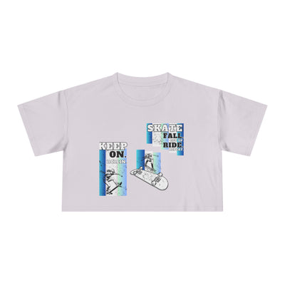 Skateboarding Women's Crop Tee - Keep On Skatin' & Fall Ride Graphic T-Shirt