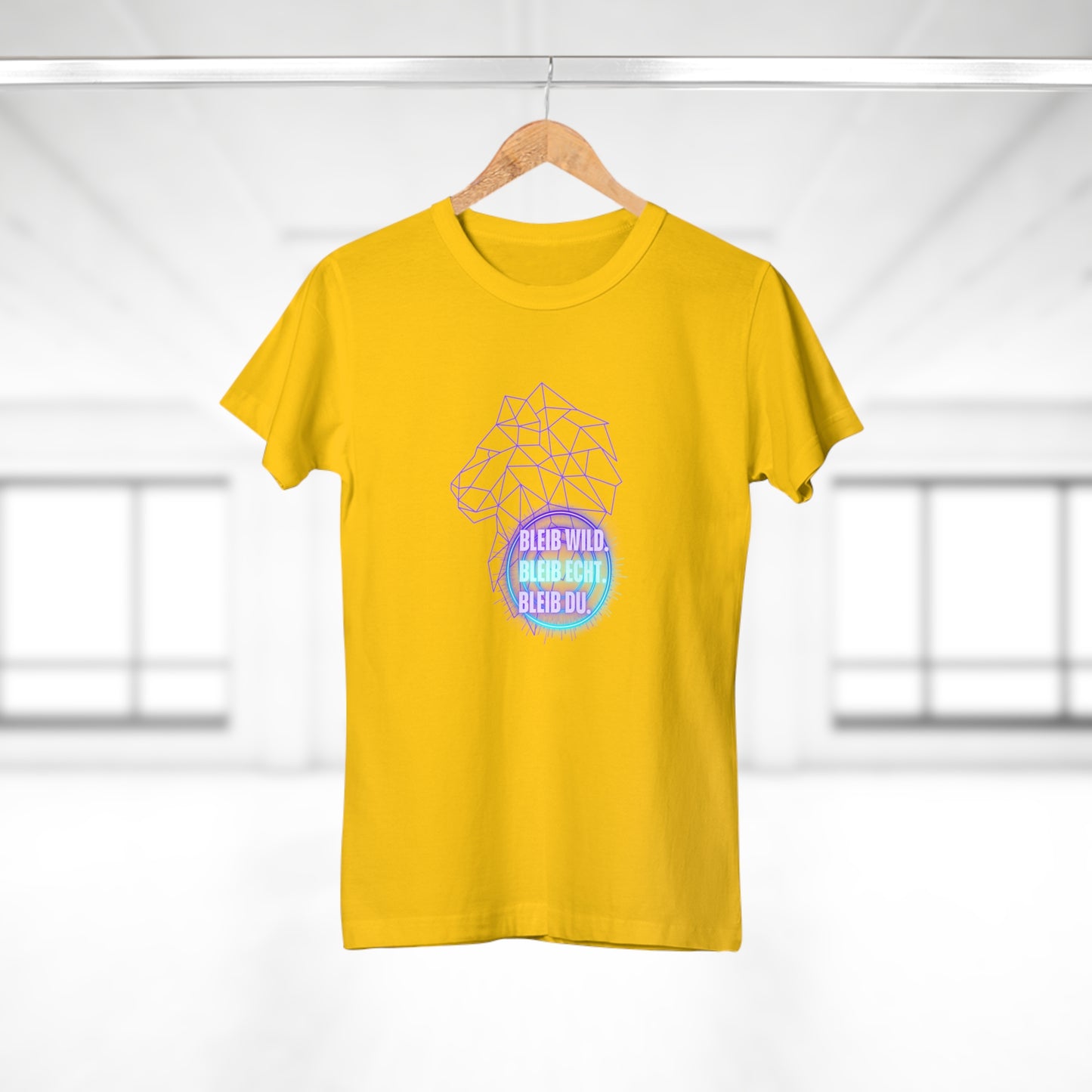 Women's Inspirational Lion T-Shirt - 'Bleib-Wild, Bleib-Echt, Bleib-Du' Design