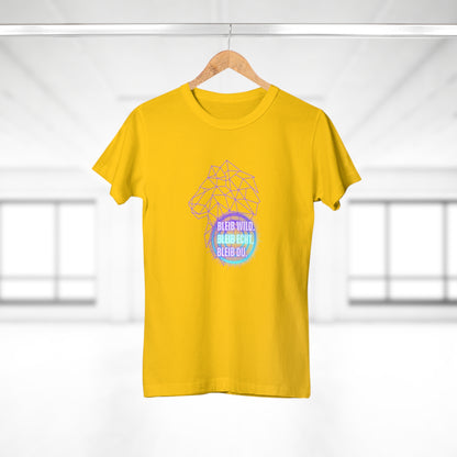 Women's Inspirational Lion T-Shirt - 'Bleib-Wild, Bleib-Echt, Bleib-Du' Design