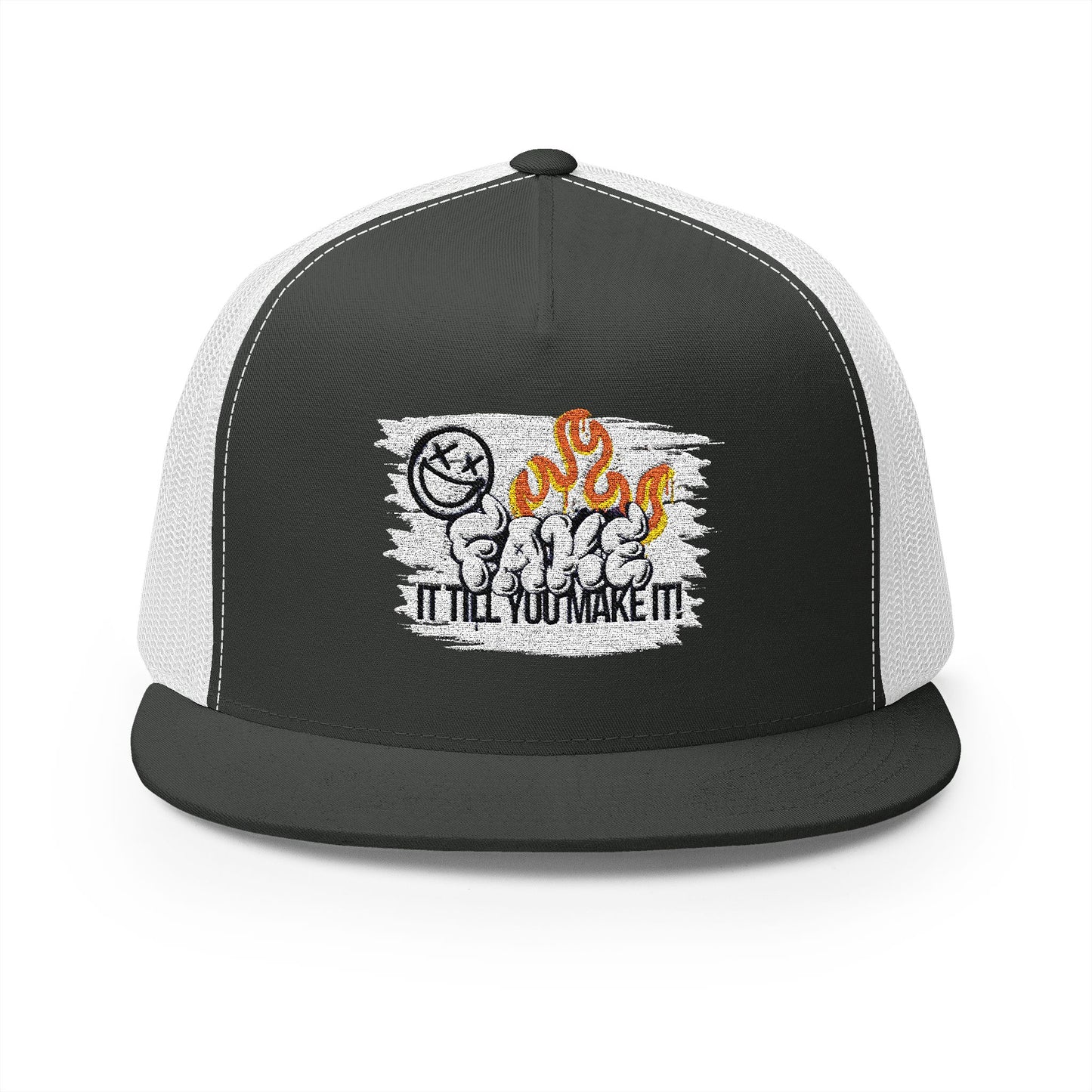 Embroidered 5 Panel Trucker Cap - Fake it til you make it