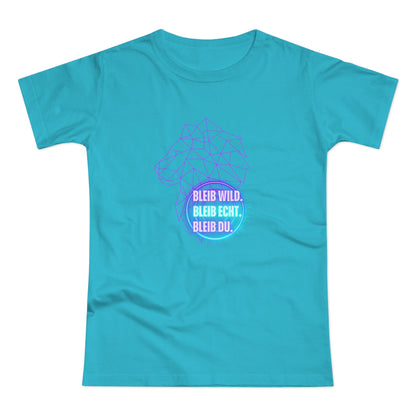 Women's Inspirational Lion T-Shirt - 'Bleib-Wild, Bleib-Echt, Bleib-Du' Design