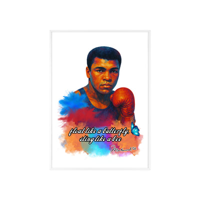 Inspirational Muhammad Ali Poster with Wooden Frame - Float Like a Butterfly, Sting Like a Bee