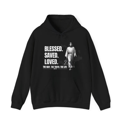 Blessed, Saved, Loved Hoodie - Unisex Heavy Blend Sweatshirt for Comfort and Faith Jesus