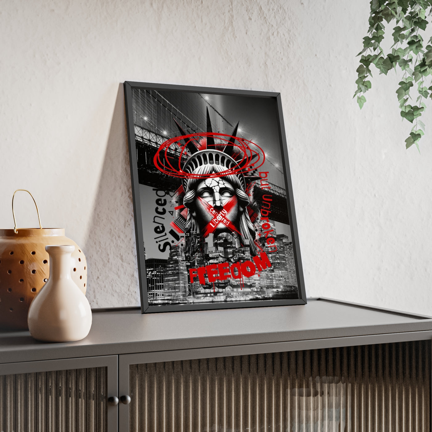 Freedom Poster with Wooden Frame - NYC Decor, Wall Art