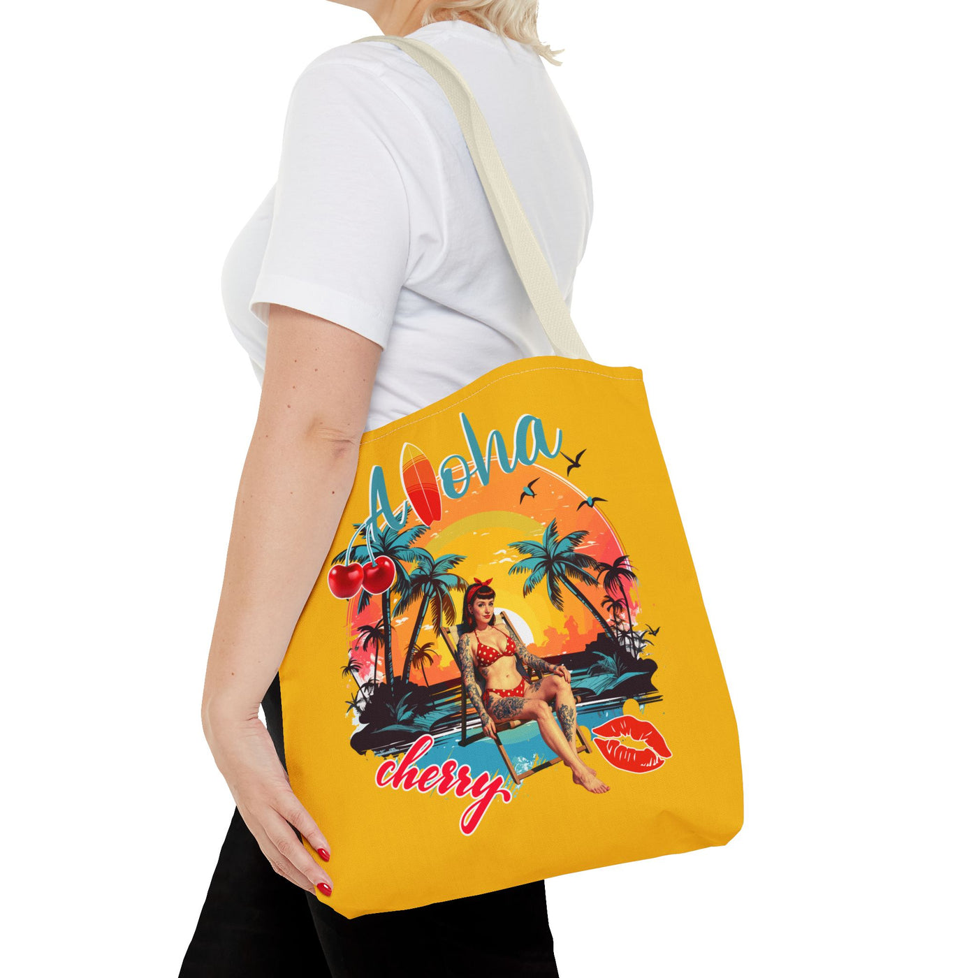Aloha Cherry Tropical Tote Bag | Beach Accessories, Summer Bag, Travel Tote, Hanging Bag, Beach Bag
