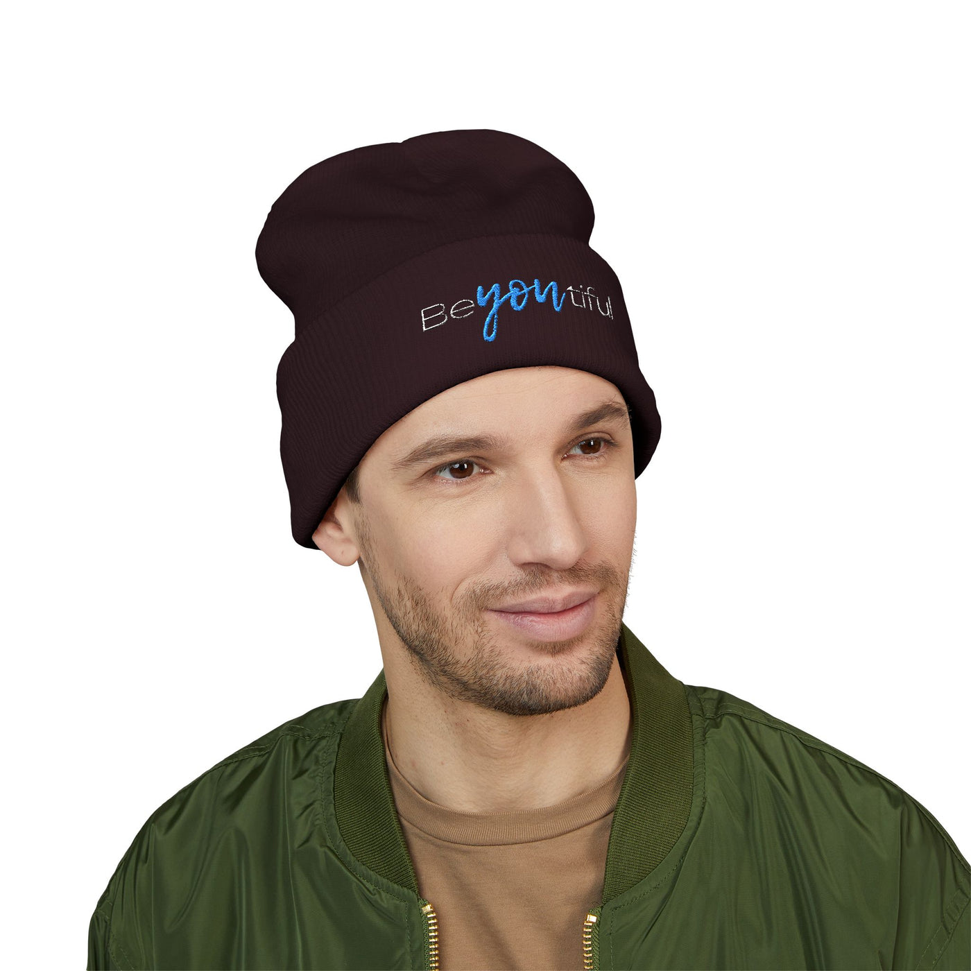 Vibrant "BeYoutiful" Cuffed Beanie - Stylish Embroidered Hat for Self-Expression