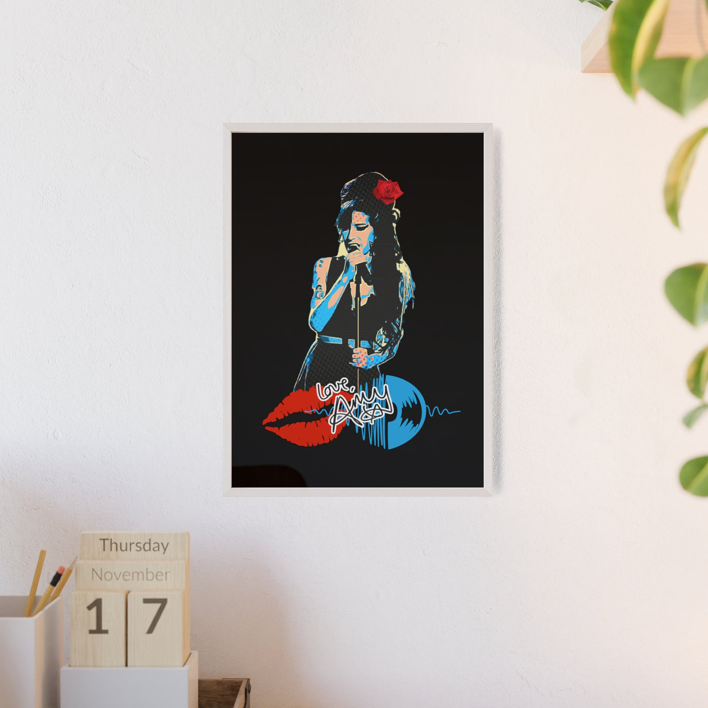 Love Amy Winehouse Poster with Wooden Frame - Vibrant Wall Art for Music Lovers