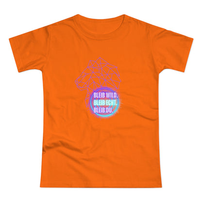 Women's Inspirational Lion T-Shirt - 'Bleib-Wild, Bleib-Echt, Bleib-Du' Design
