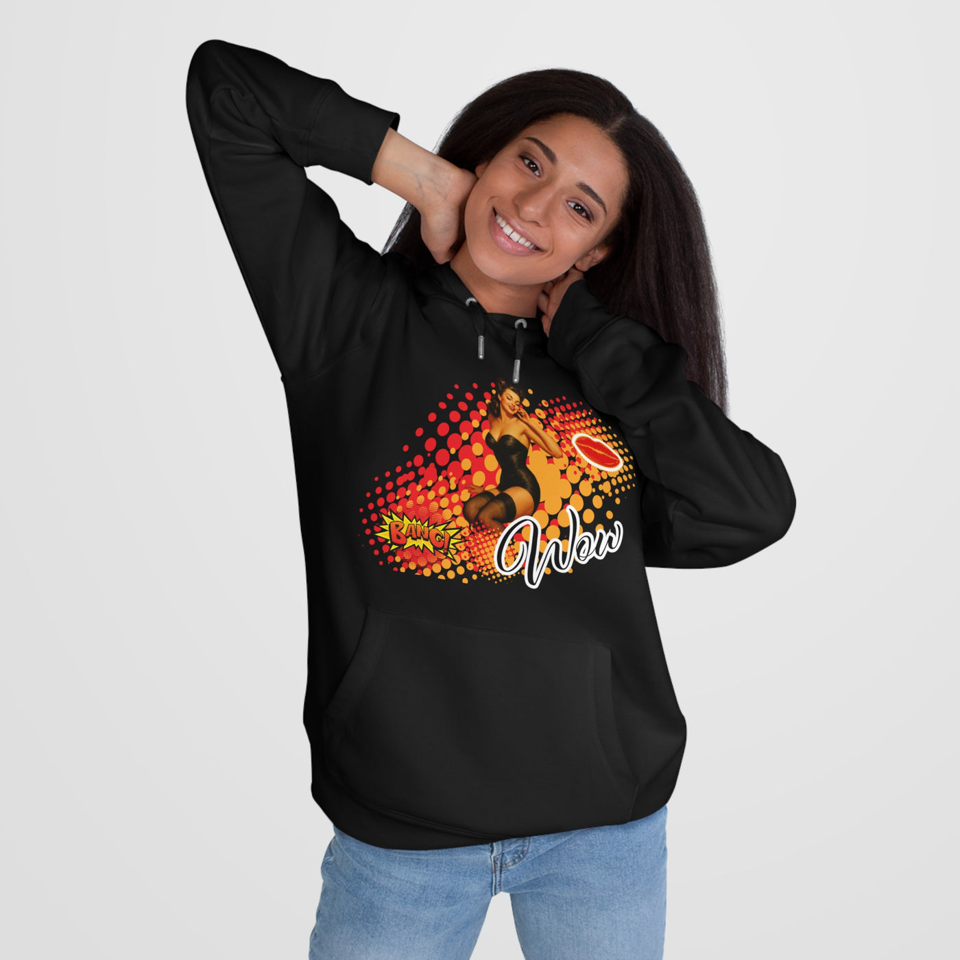 Retro Pin-Up Queen Hooded Sweatshirt - 'Wow' Graphic