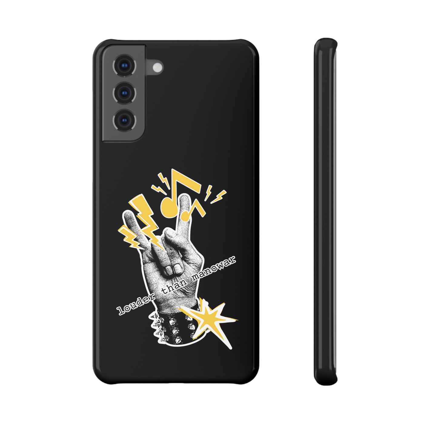 Handyhülle stylish Slim Snap Case for Music Lovers "louder than manowar" Rock Hand Design,