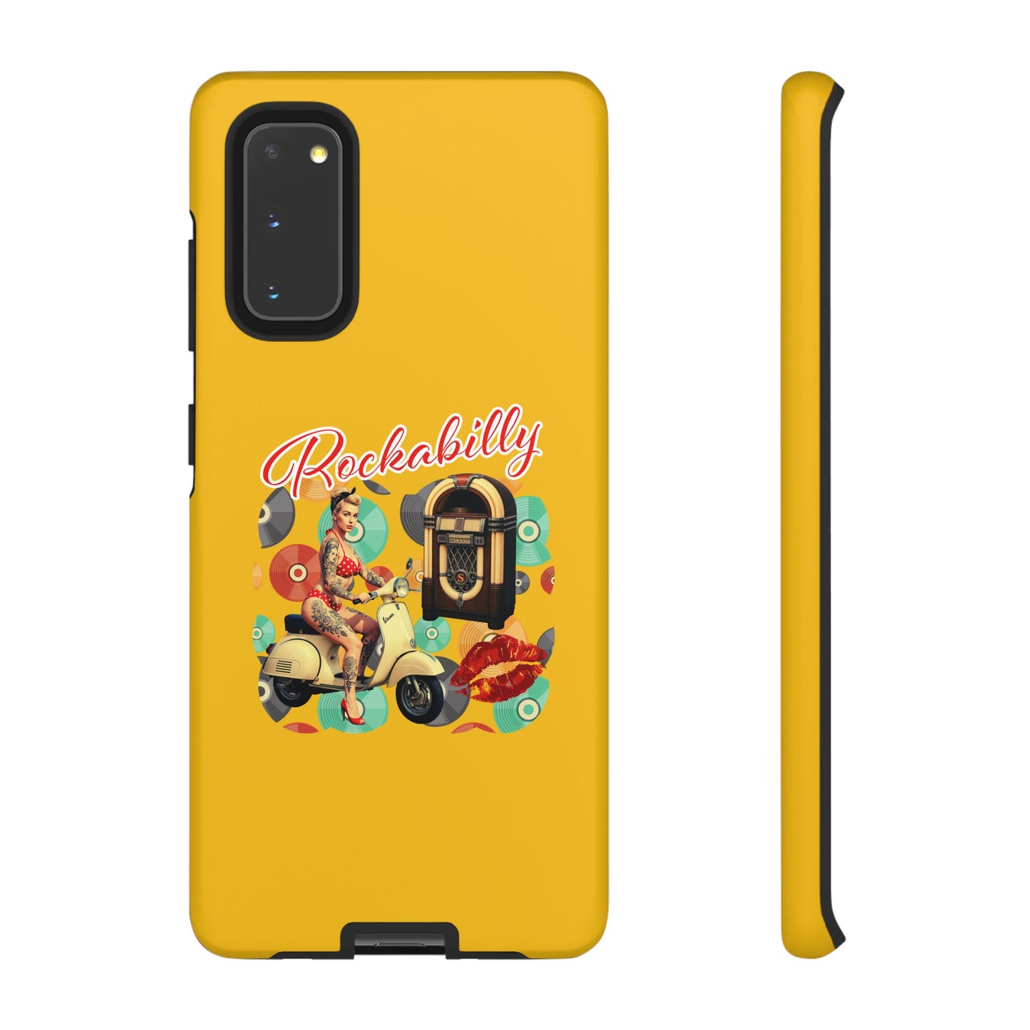 Rockabilly Phone Case, Vintage Scooter Design, Retro Style Cover, Fun Gift for Music Lovers, Yellow Tough Cases