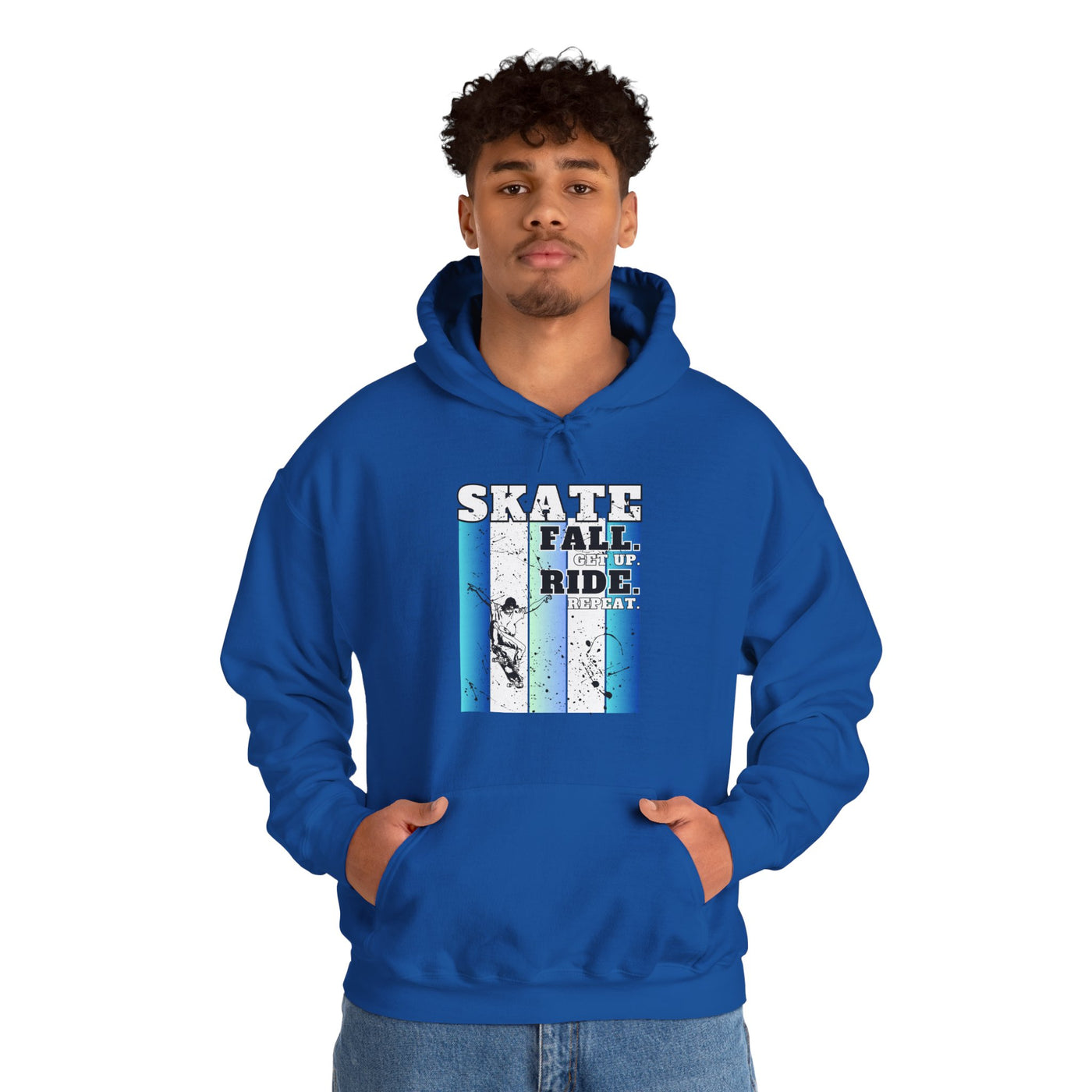 Skateboarding Warmup Hoodie - 'Skate Fall Get Up Ride Repeat' Design
