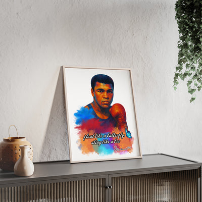 Inspirational Muhammad Ali Poster with Wooden Frame - Float Like a Butterfly, Sting Like a Bee