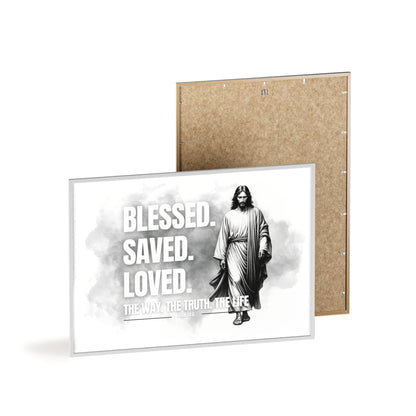 Inspirational Jesus Wall Art - Blessed, Saved, Loved - Framed Poster