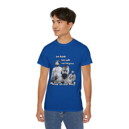 T ShirtUnisex Witz  Alan Garner– Ich kam ich sah und vergaß - Warum ich hier bin!