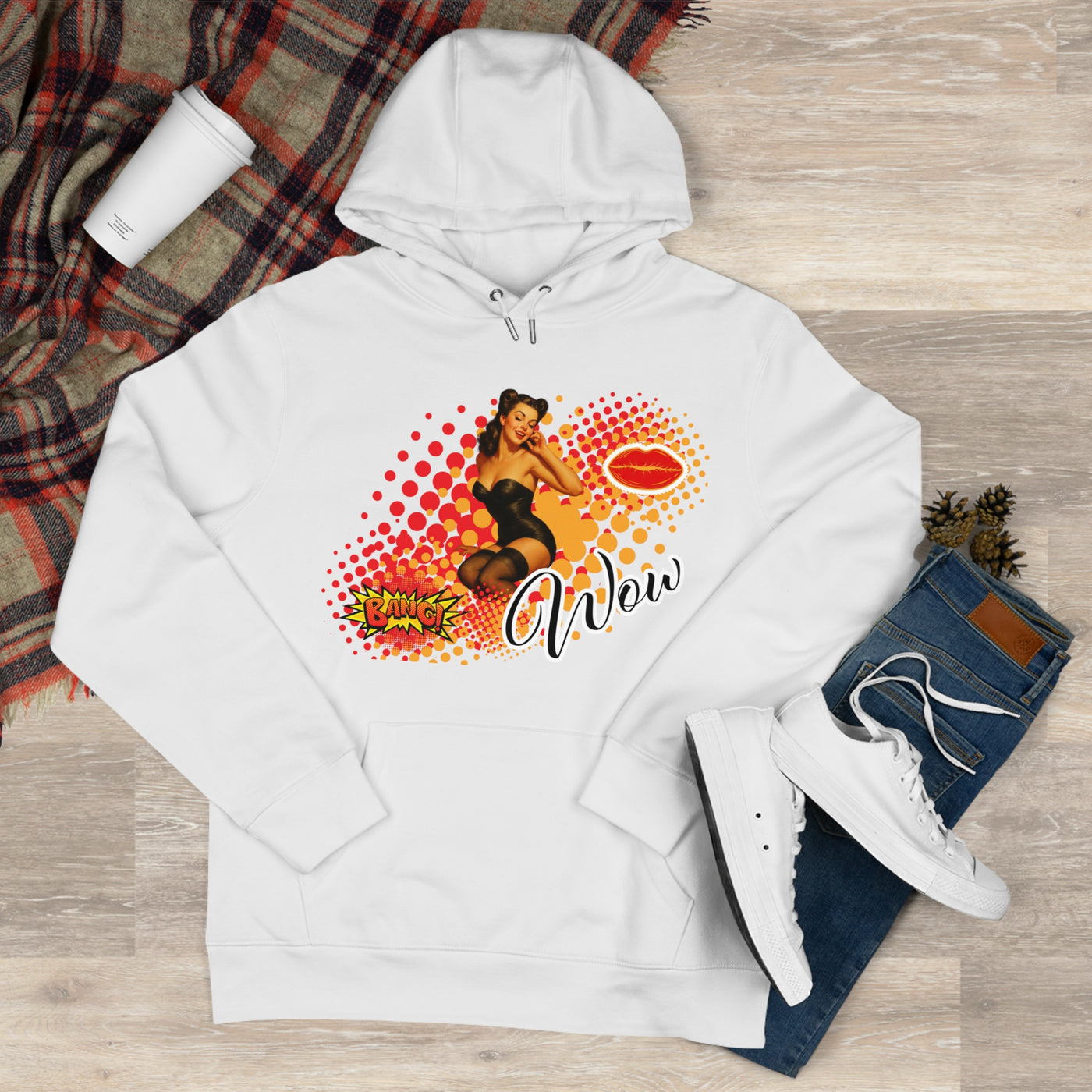 Retro Pin-Up Queen Hooded Sweatshirt - 'Wow' Graphic