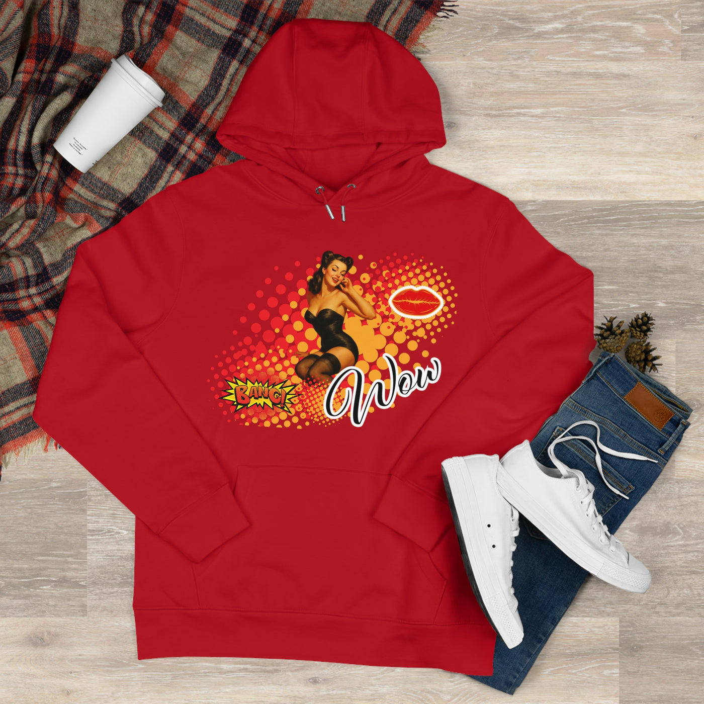 Retro Pin-Up Queen Hooded Sweatshirt - 'Wow' Graphic