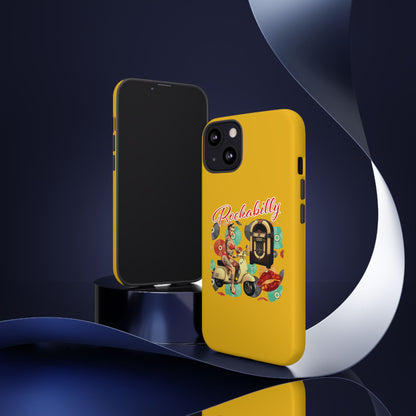 Rockabilly Phone Case, Vintage Scooter Design, Retro Style Cover, Fun Gift for Music Lovers, Yellow Tough Cases