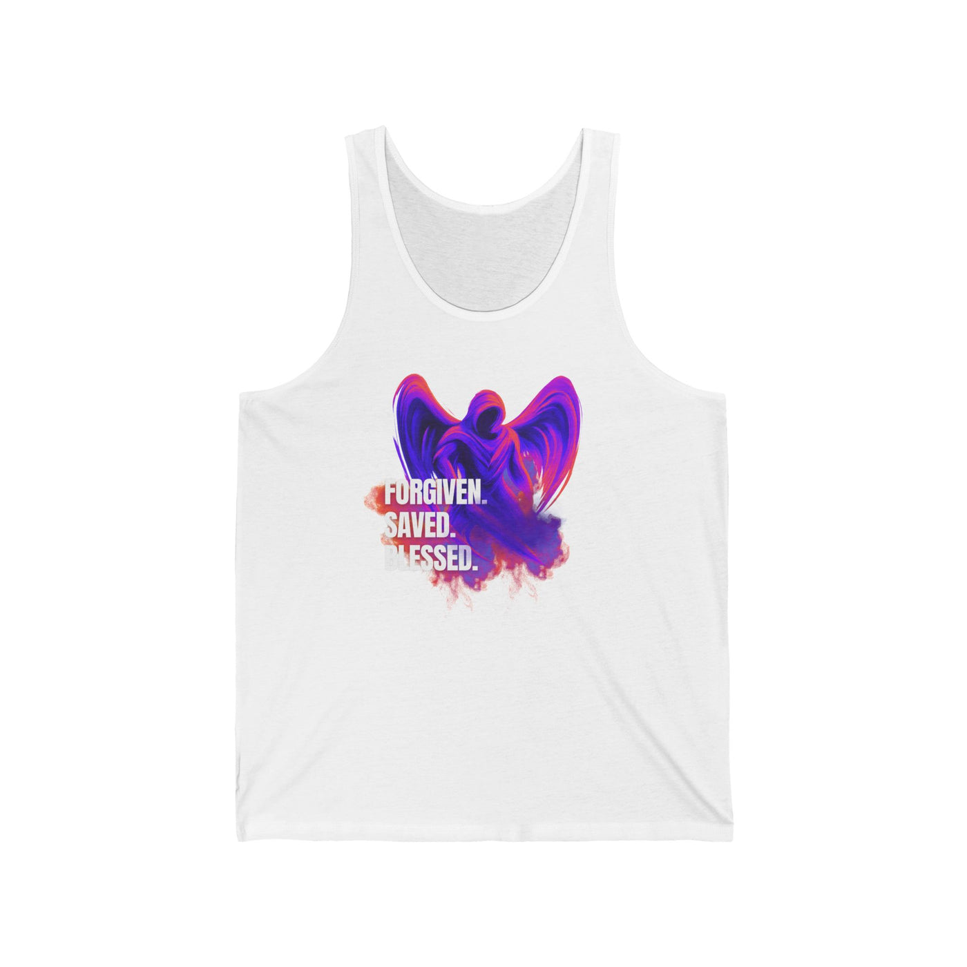 Spiritual Archangel Unisex Jersey Tank - "Forgiven. Saved. Blessed." Inspirational Apparel