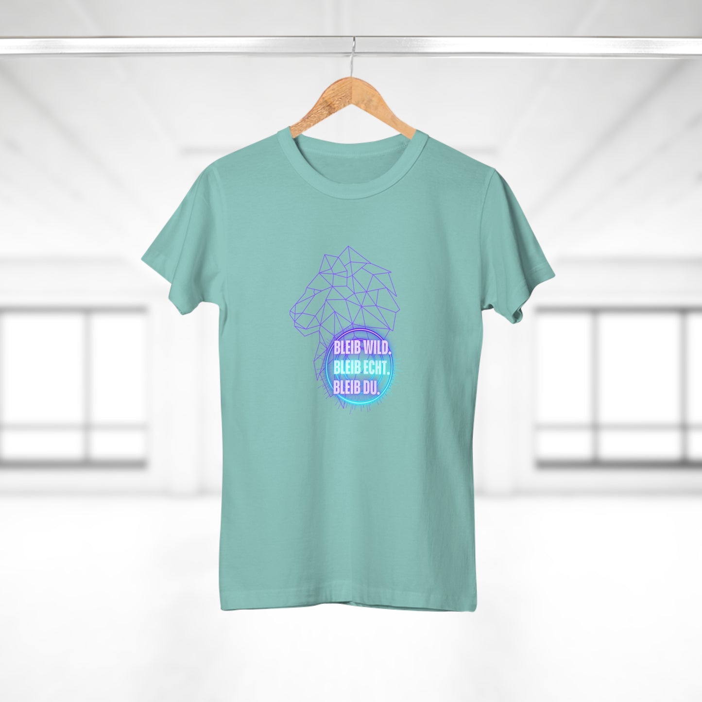 Women's Inspirational Lion T-Shirt - 'Bleib-Wild, Bleib-Echt, Bleib-Du' Design