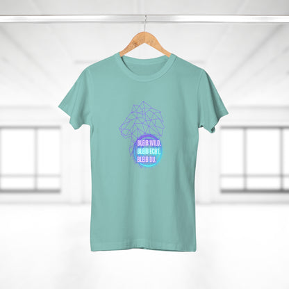 Women's Inspirational Lion T-Shirt - 'Bleib-Wild, Bleib-Echt, Bleib-Du' Design