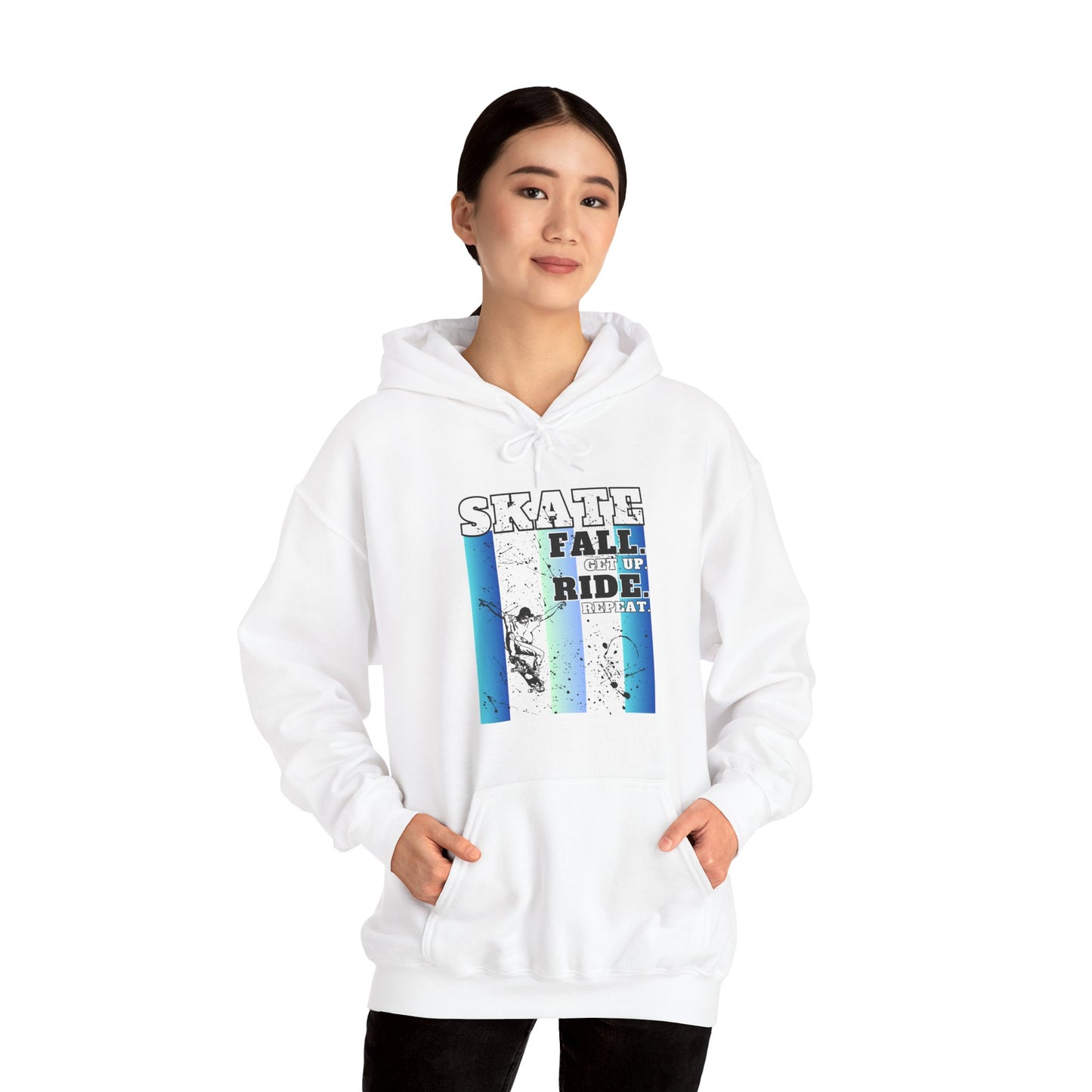 Skateboarding Warmup Hoodie - 'Skate Fall Get Up Ride Repeat' Design