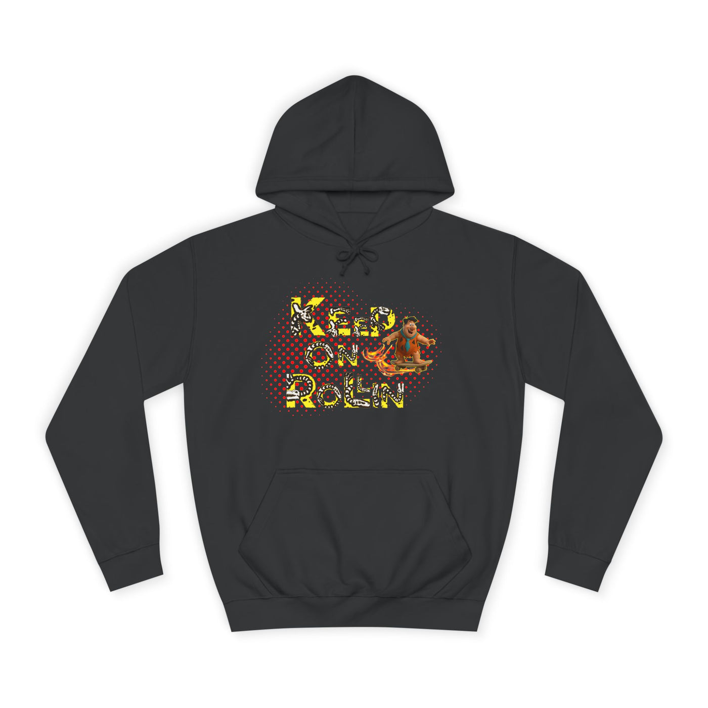 'Keep On Rollin' Design Unisex College Hoodie Flintstones Feuerstein