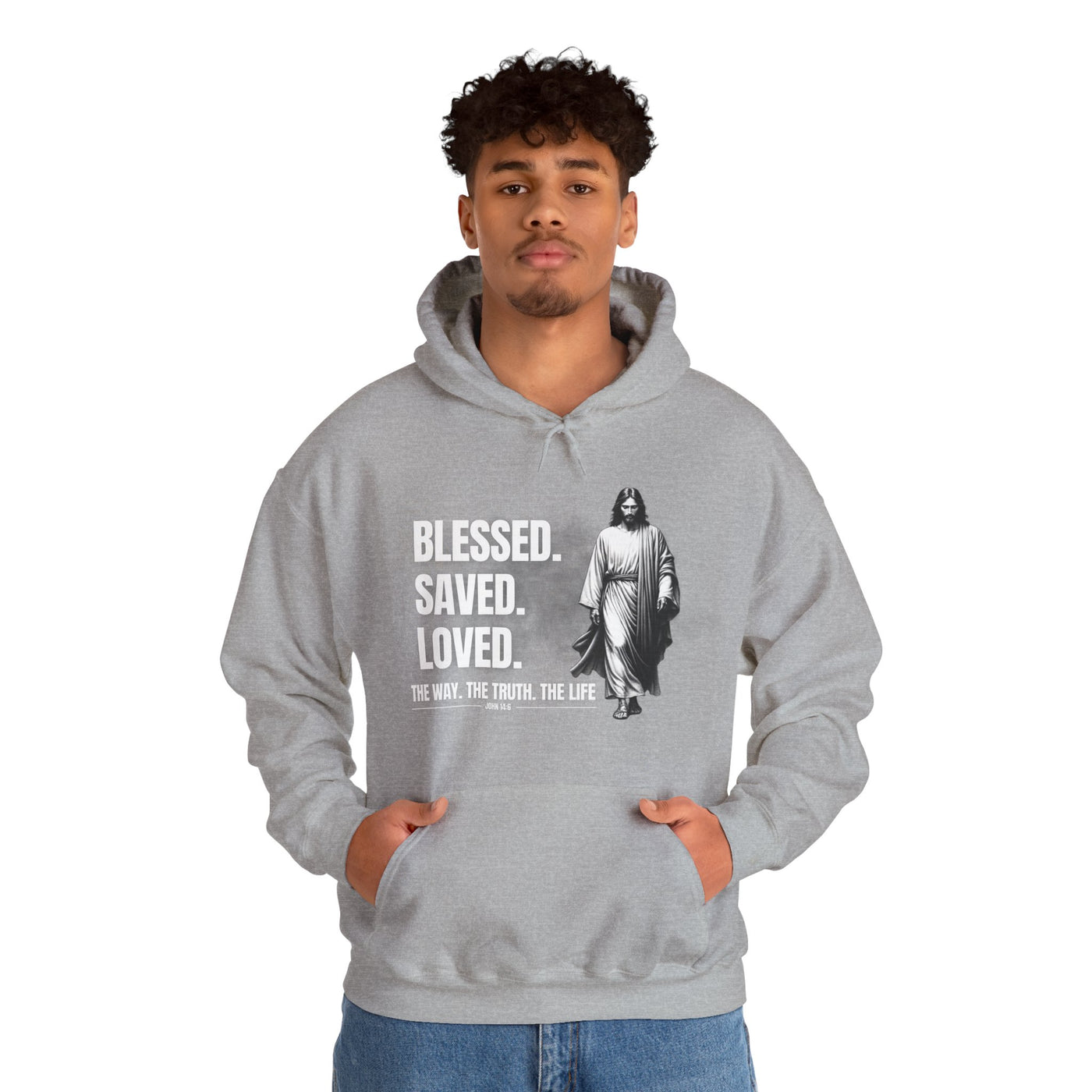 Blessed, Saved, Loved Hoodie - Unisex Heavy Blend Sweatshirt for Comfort and Faith Jesus
