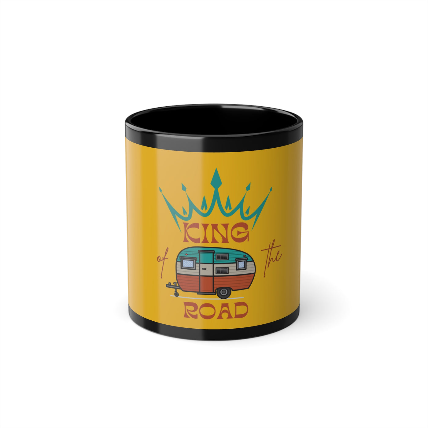 King of the Road Black Coffee Cup - 11oz Camper Mug for Adventure Lovers 