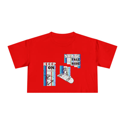 Skateboarding Women's Crop Tee - Keep On Skatin' &amp; Fall Ride Graphic T-Shirt