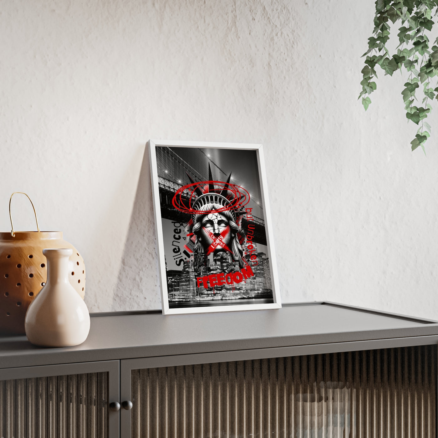 Freedom Poster with Wooden Frame - NYC Decor, Wall Art